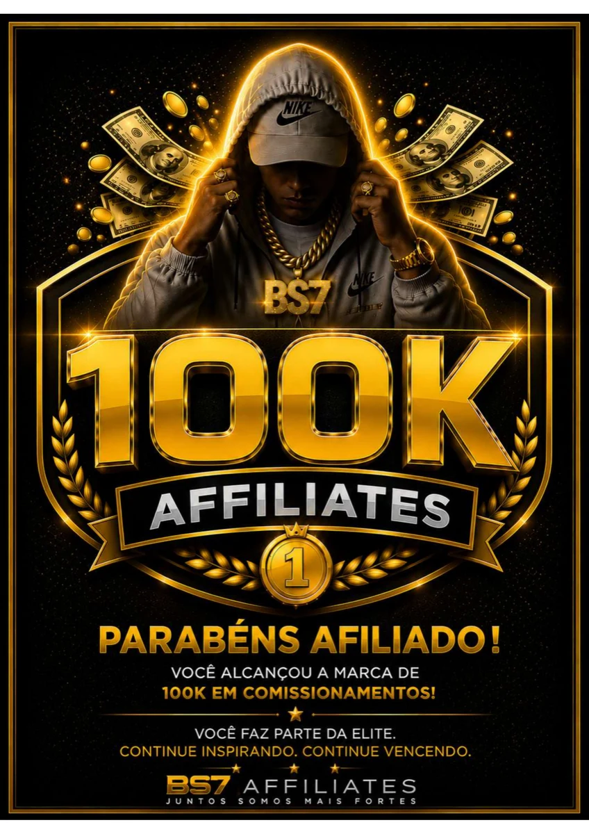 Placa 100K Affiliates — R$ 100.000,00 em comissionamentos